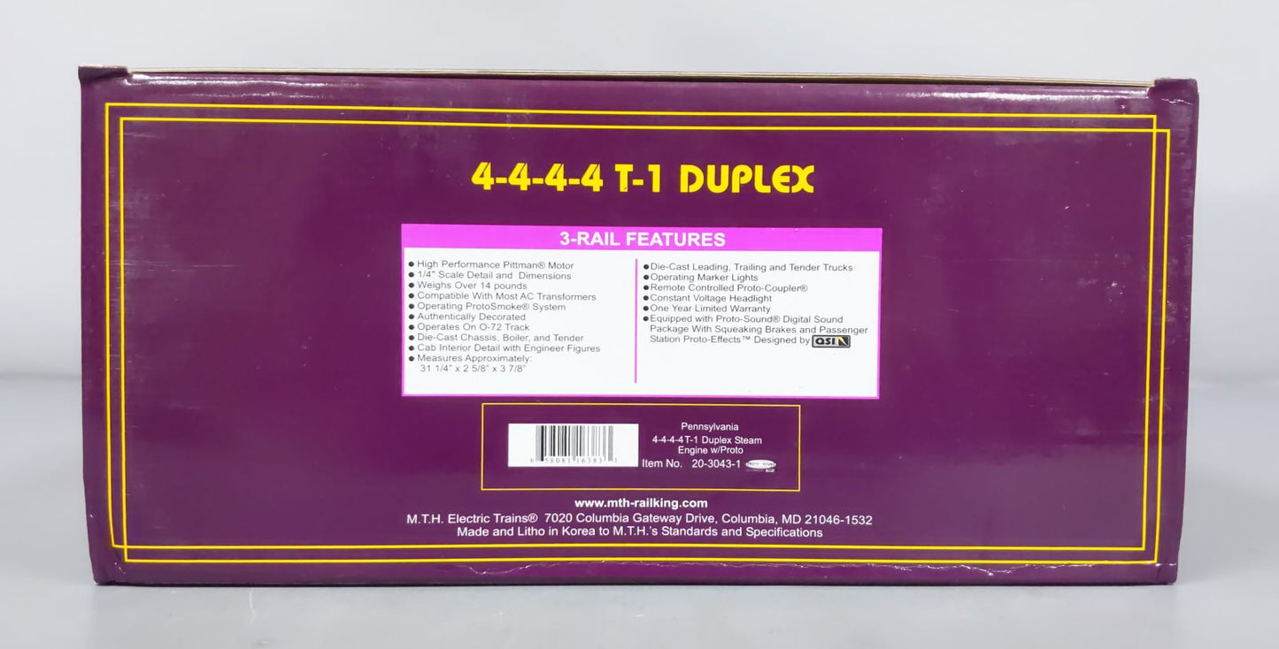 MTH 20-3043-1 O PRR 4-4-4-4 T-1 Duplex Steam Locomotive & Tender w/PS1 #6110 EX/Box