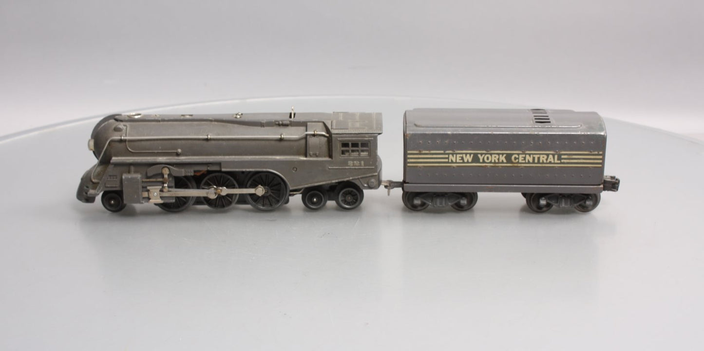 Lionel 221 Vintage O NYC  Dreyfuss Gray 2-6-4 Steam Locomotive & 221T Tender VG