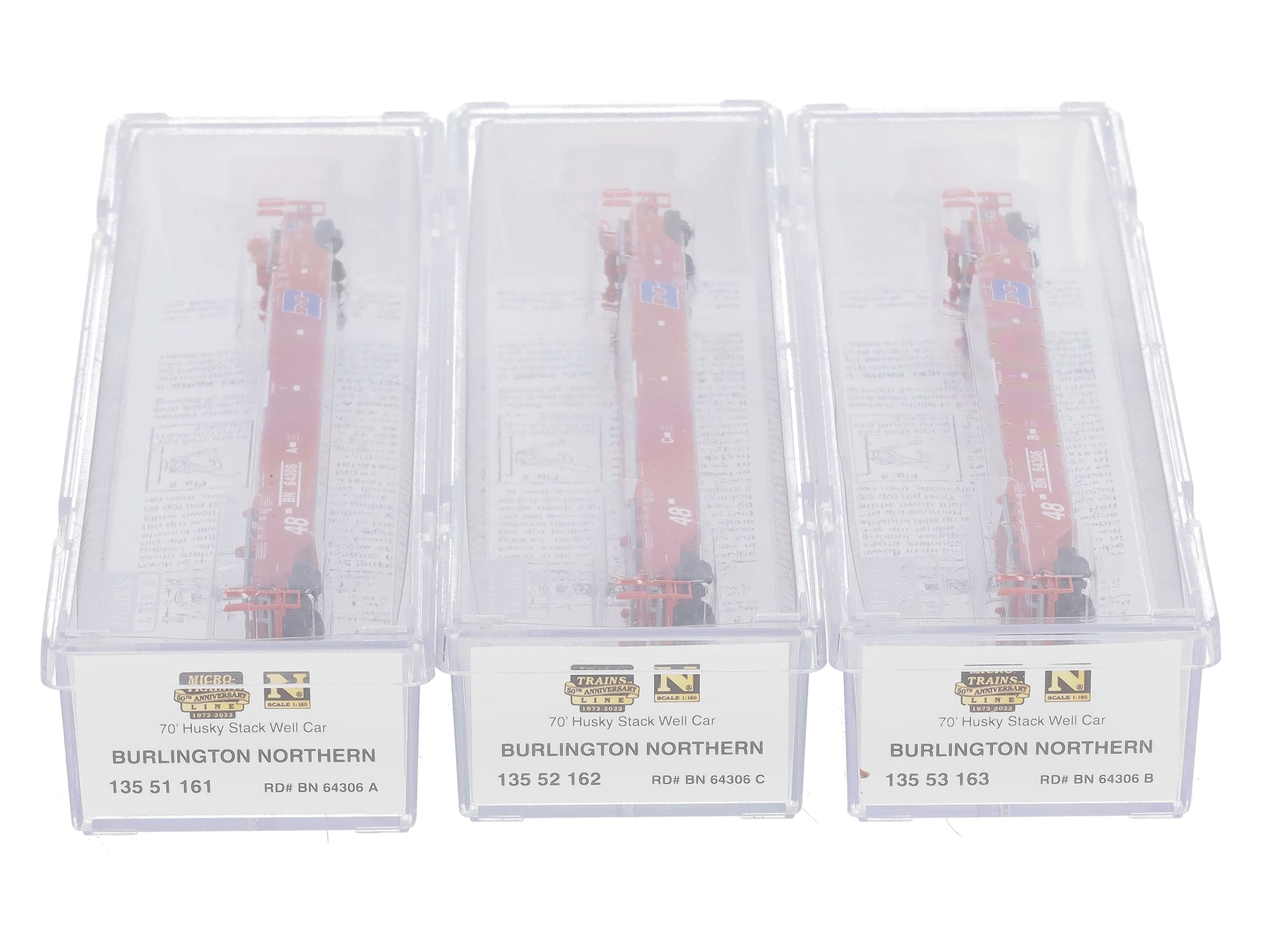 Micro-Trains 99300182 N Burlington Northern 70' Husky Stack Well Car (Set of 3) LN/Box