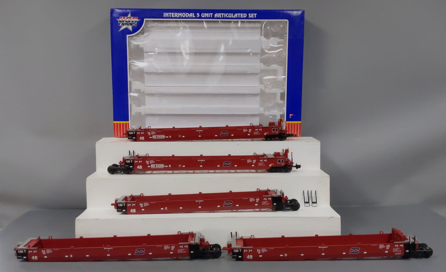 USA Trains R17151 G BN Intermodal 5 Unit Articulated Set w/o Containers #64200