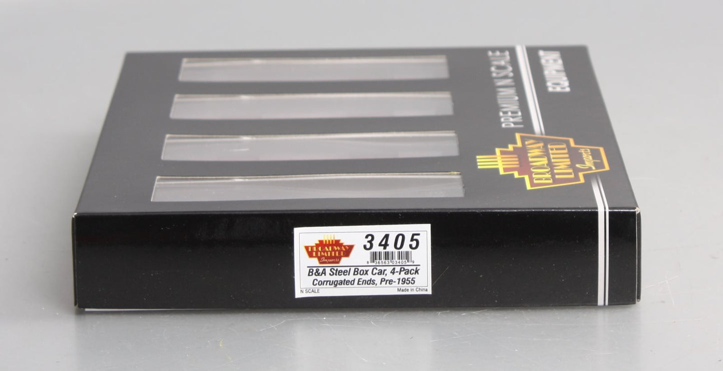 Broadway Limited 3405 N B&A 40' Steel Boxcar w/7-8 Corrugated Ends (Pack of 4)
