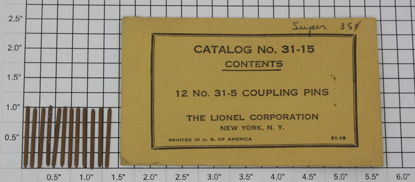 Lionel 31-15 Super O Gauge Copper Ground Pins (Envelope of 12)