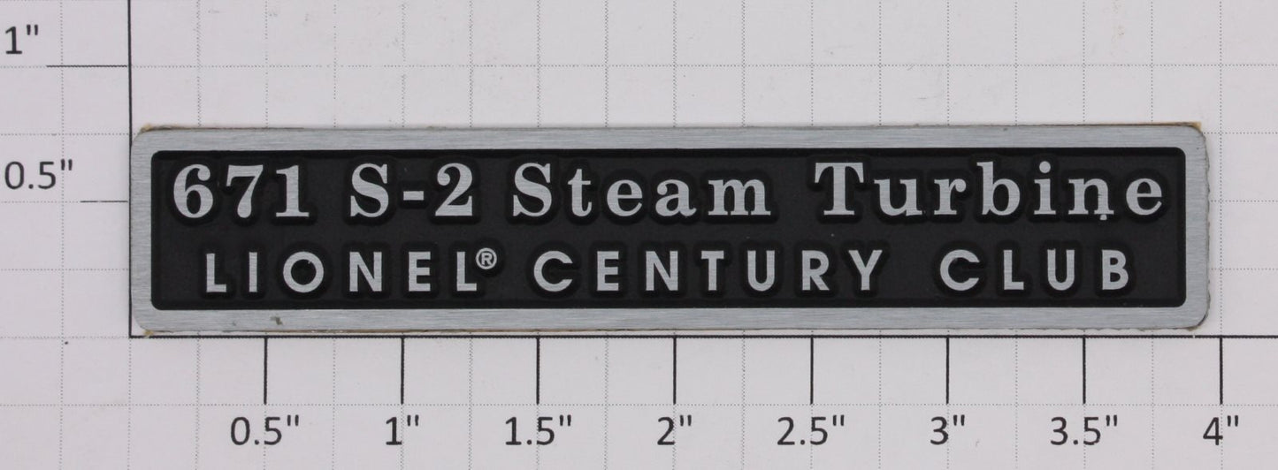 Lionel 18057-56 Self-Adhesive Metal Century Club Turbine Plaque