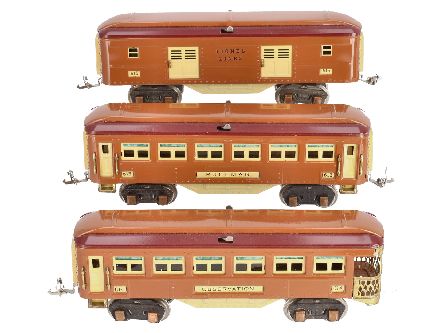 Lionel 613, 614 & 615 Vintage O Passenger Cars - Repainted [3] VG