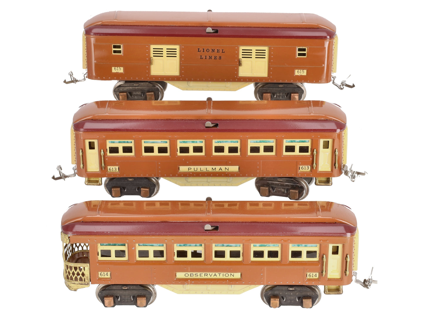 Lionel 613, 614 & 615 Vintage O Passenger Cars - Repainted [3] VG