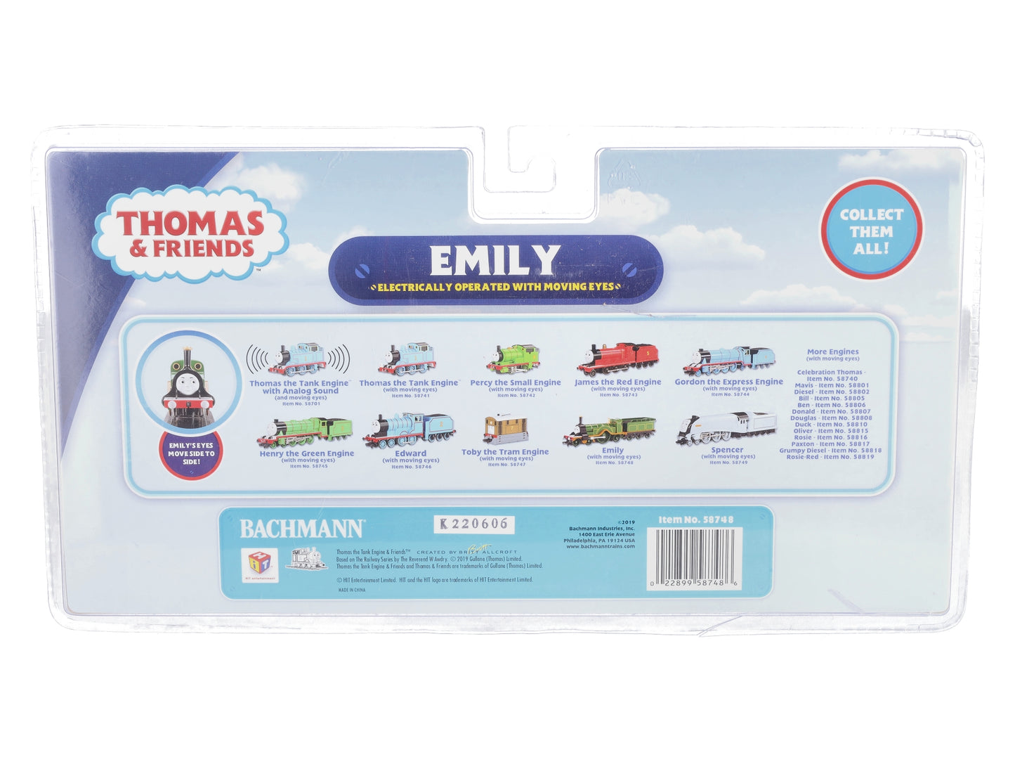 Bachmann 58748 HO Thomas & Friends Emily Engine With Moving Eyes EX/Box