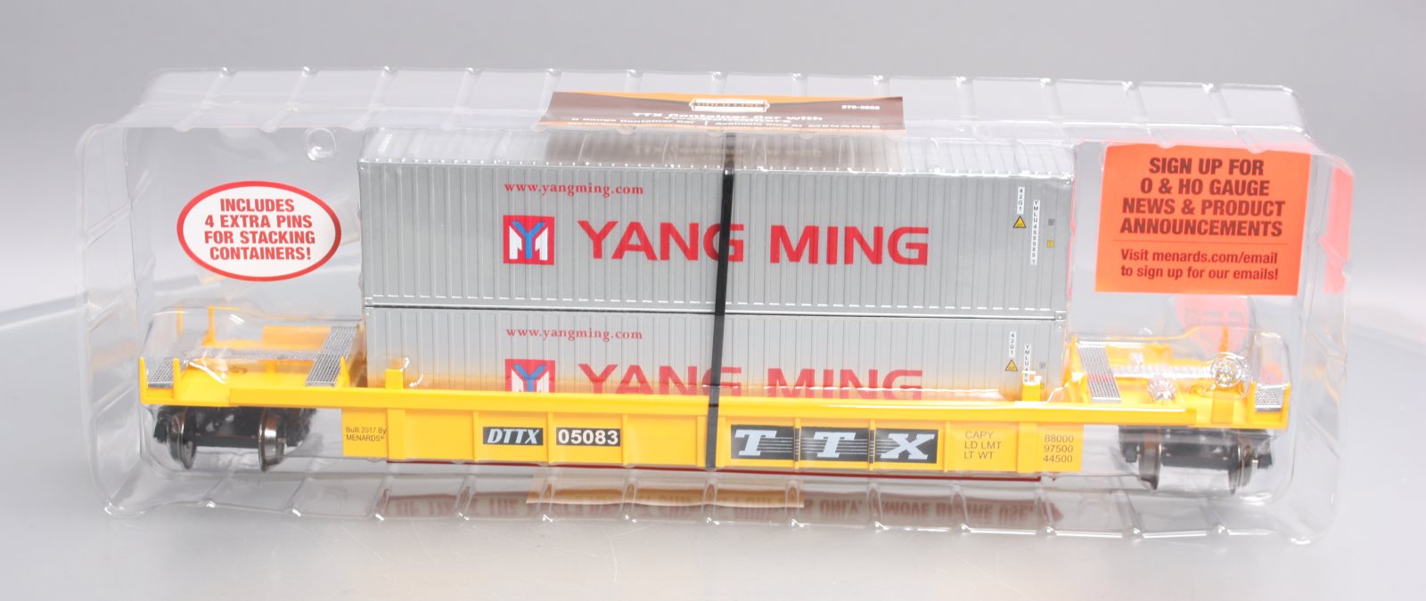 Menards 279-3688 O Gauge TTX Container Car with Two Containers NIB
