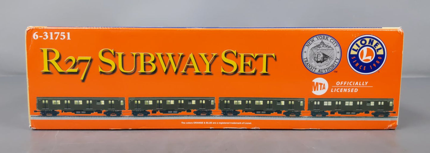 Lionel 6-31751 O Gauge MTA R-27 Subway Set LN/Box