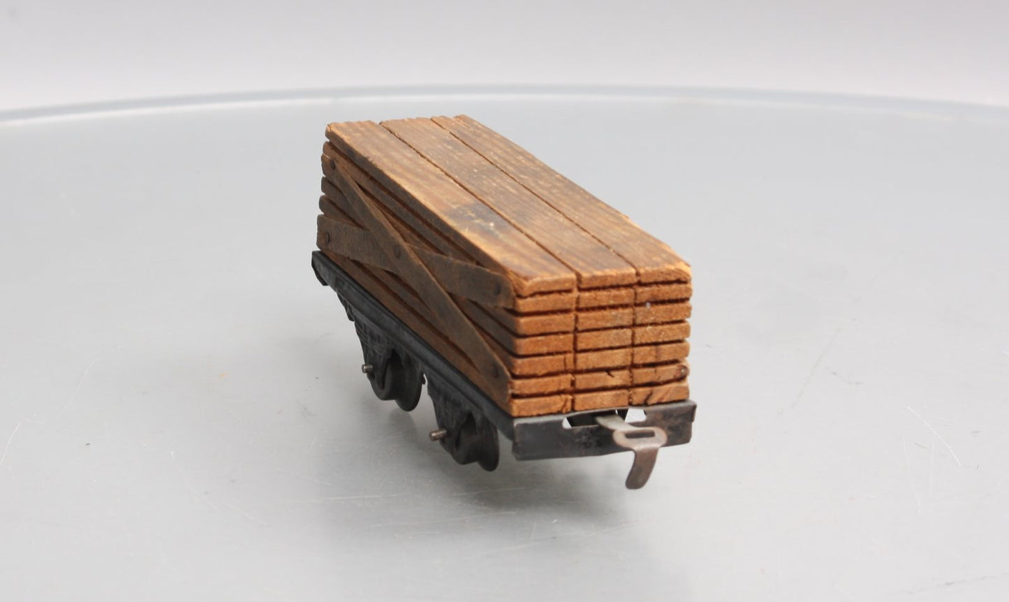 Bing Vintage O Gauge Tinplate Flatcar with Wood Load VG