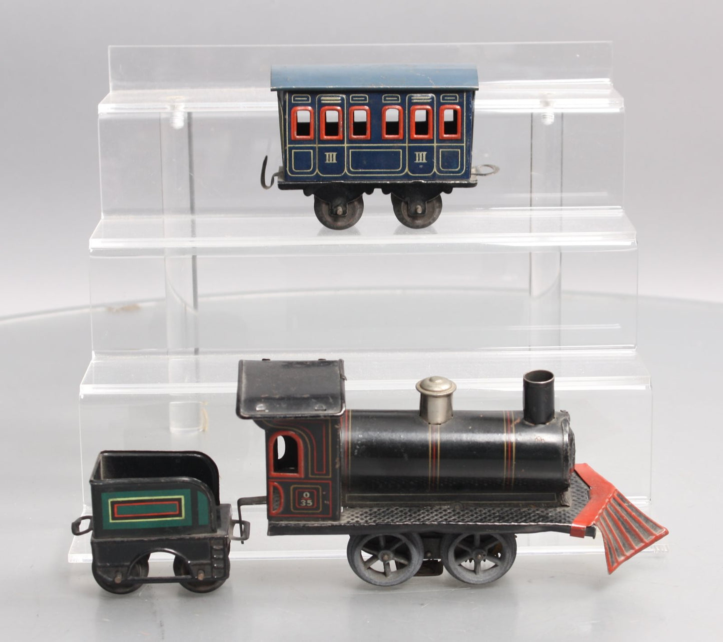 Bing Vintage O Gauge Tinplate #35 Steam Locomotive, Tender & Passenger Car