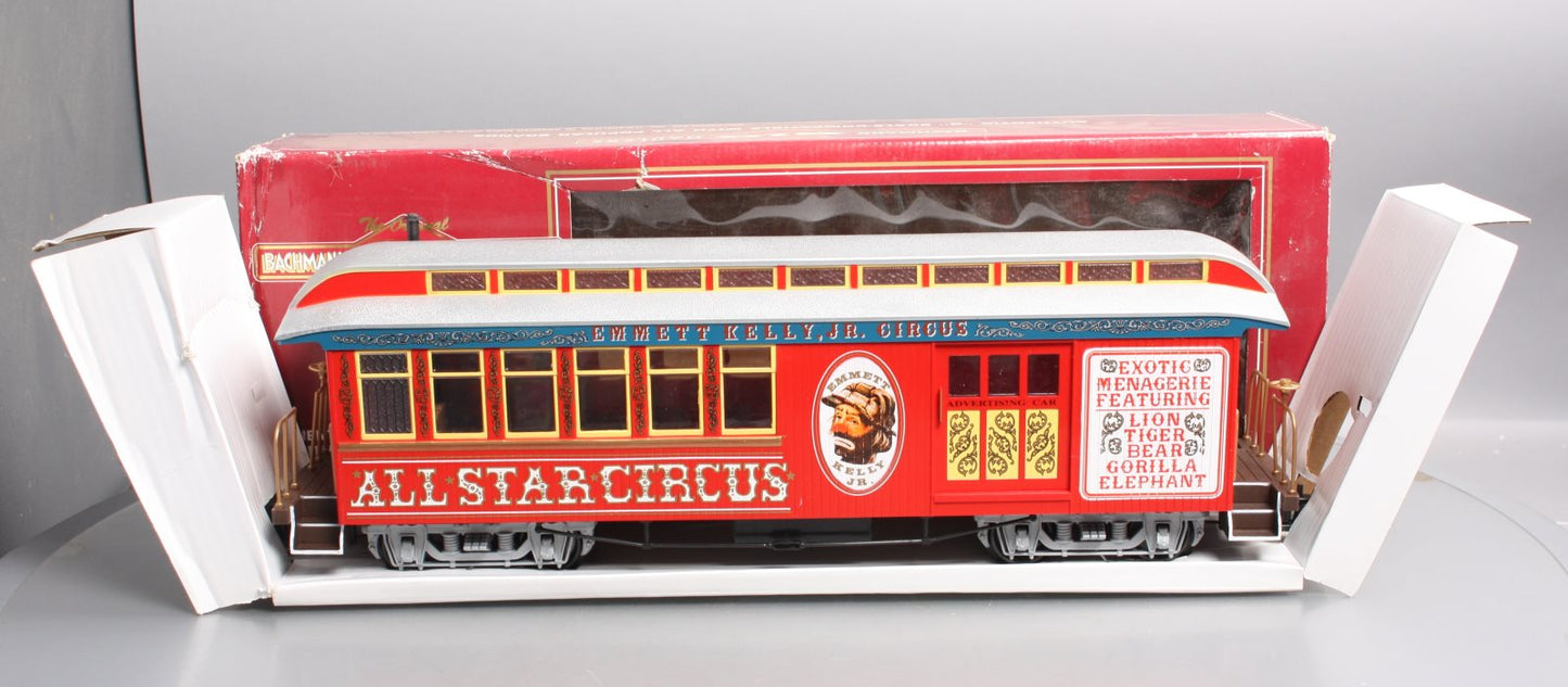 Bachmann 97171 G Scale Circus Advertising Combine Car w/ Plastic Wheels LN/Box