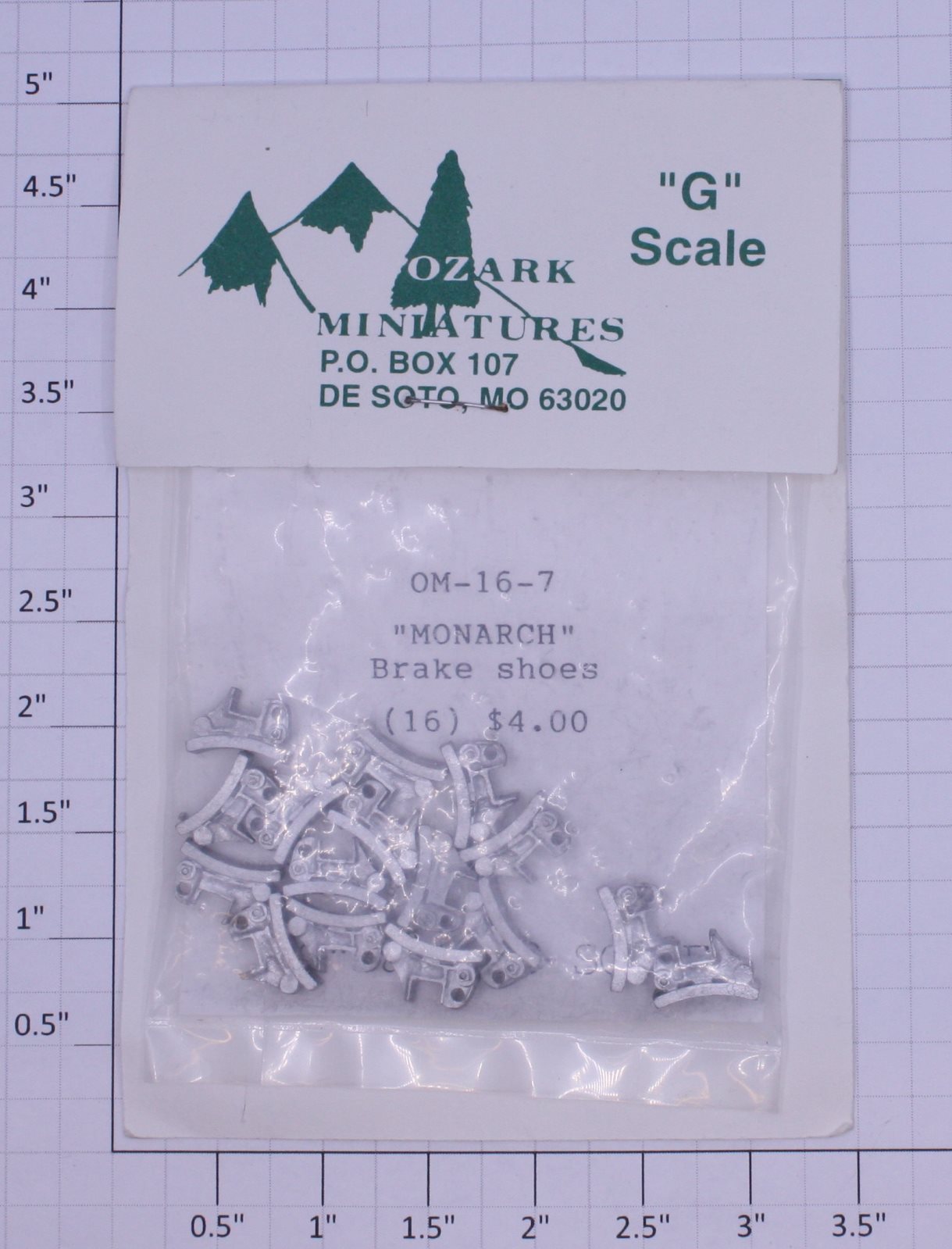Ozark Miniatures OM-16-7 G Gauge "Monarch" Brake Shoes (Bag of 16)