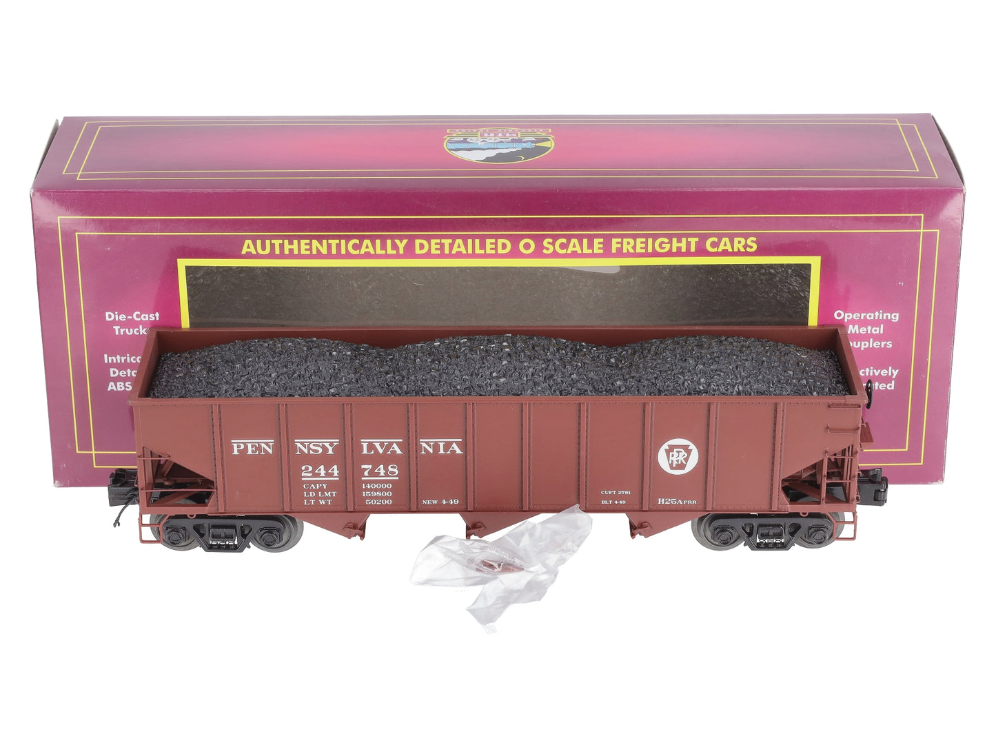 MTH 20-97786 O Scale PRR 70-Ton 3-Bay Hopper #244748