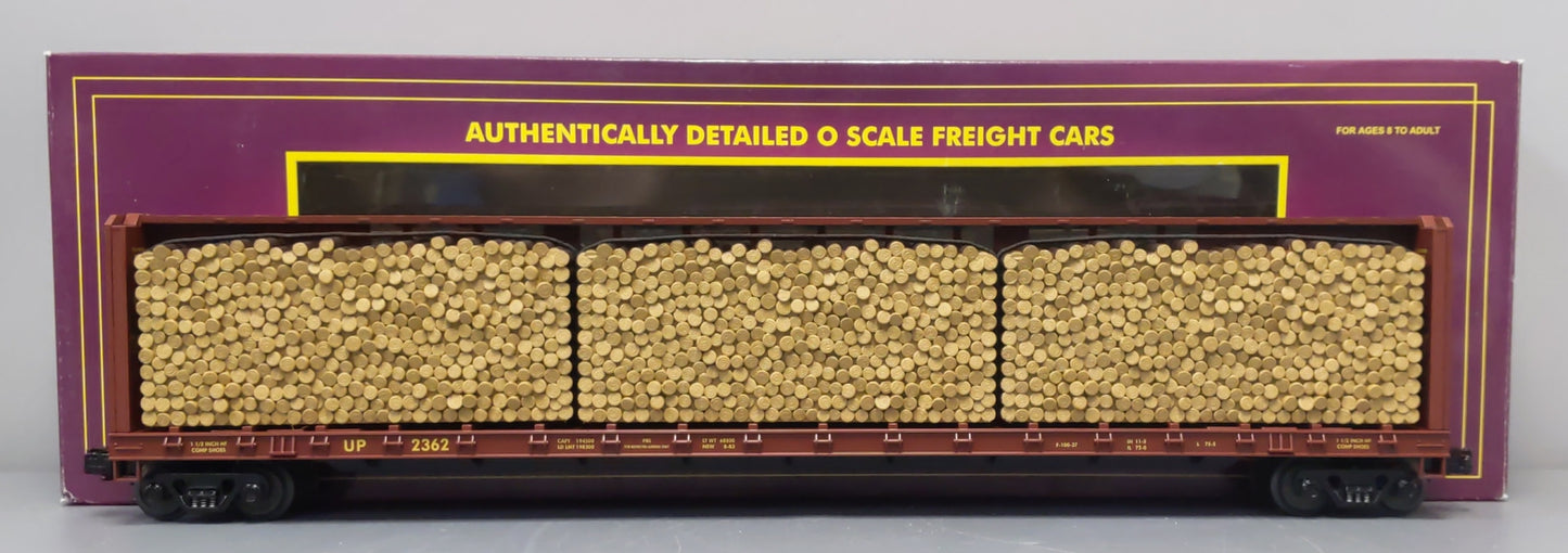 MTH 20-98212 O Gauge Union Pacific Center I-Beam Flat Car w/ Log Load #2362 LN/Box