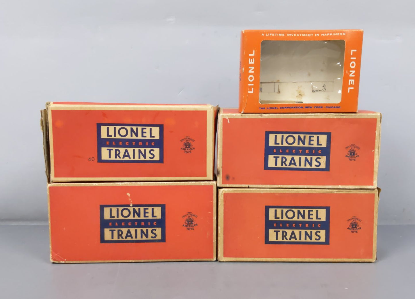 Lionel Vintage O Gauge Empty Motorized Unit Boxes: 65, 55, 51, 51, 60 [5] VG/Box