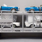 MTH 30-7666 O Gauge Auto Carrier w Two 1967 Camaros & Two 1967 Shelby Mustangs LN