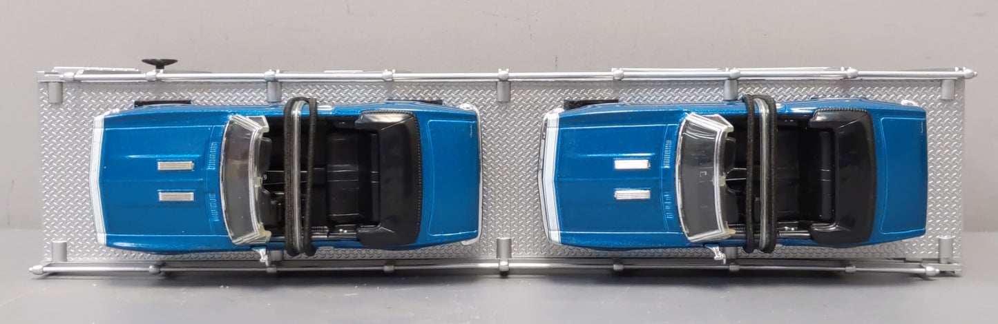 MTH 30-7666 O Gauge Auto Carrier w Two 1967 Camaros & Two 1967 Shelby Mustangs LN