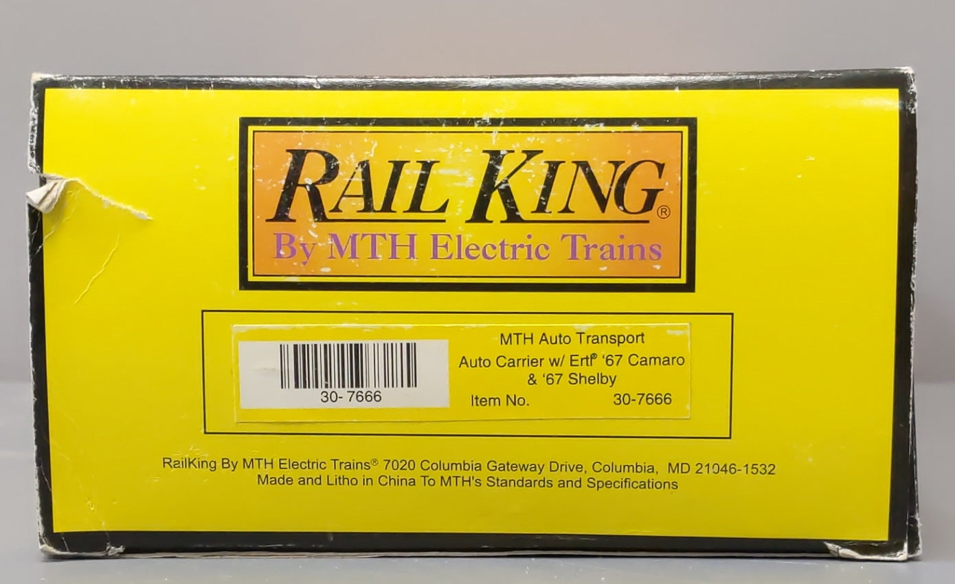 MTH 30-7666 O Gauge Auto Carrier w Two 1967 Camaros & Two 1967 Shelby Mustangs LN/Box