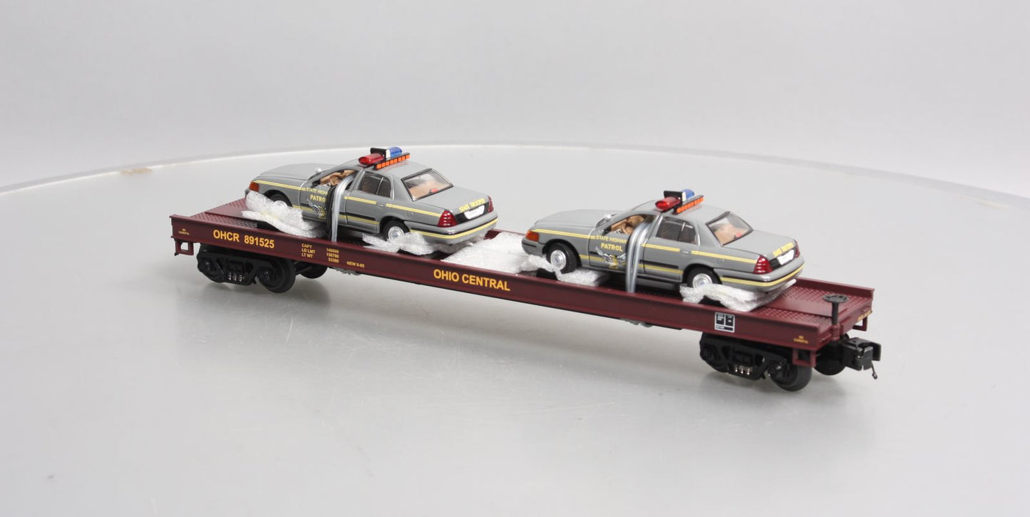 MTH 20-98488 O Ohio Central Flatcar with 2 Ford Police Cars #891525 LN/Box