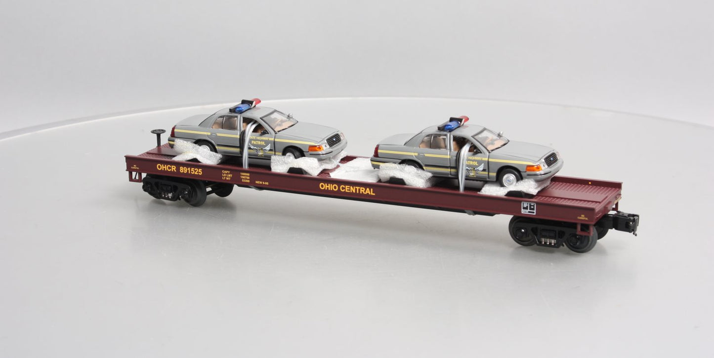 MTH 20-98488 O Ohio Central Flatcar with 2 Ford Police Cars #891525 LN/Box