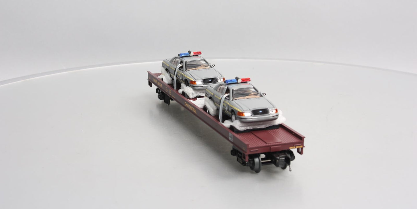 MTH 20-98488 O Ohio Central Flatcar with 2 Ford Police Cars #891525 LN/Box