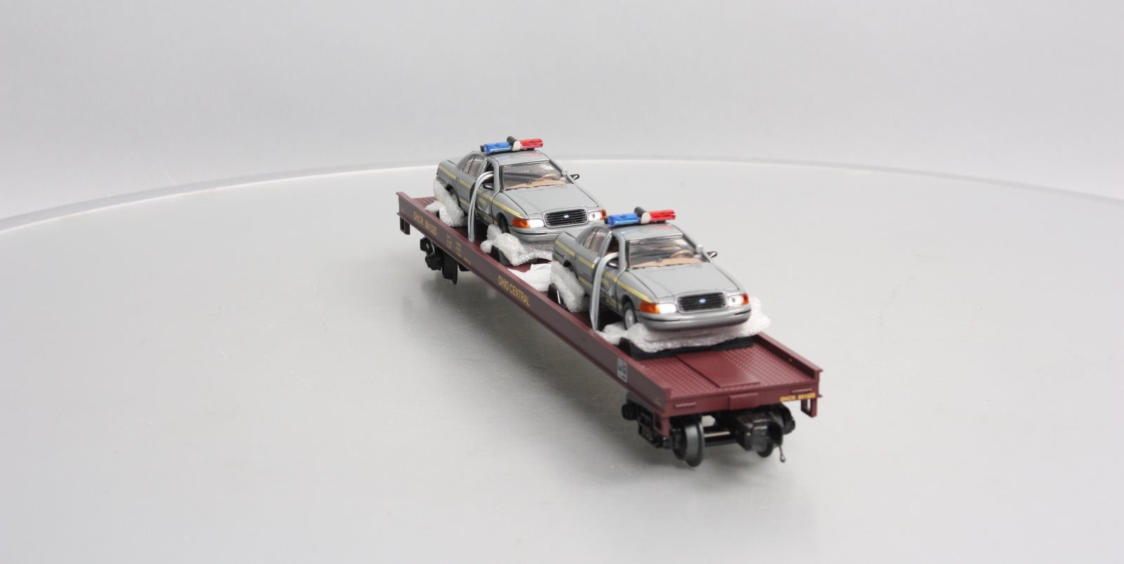 MTH 20-98488 O Ohio Central Flatcar with 2 Ford Police Cars #891525 LN/Box