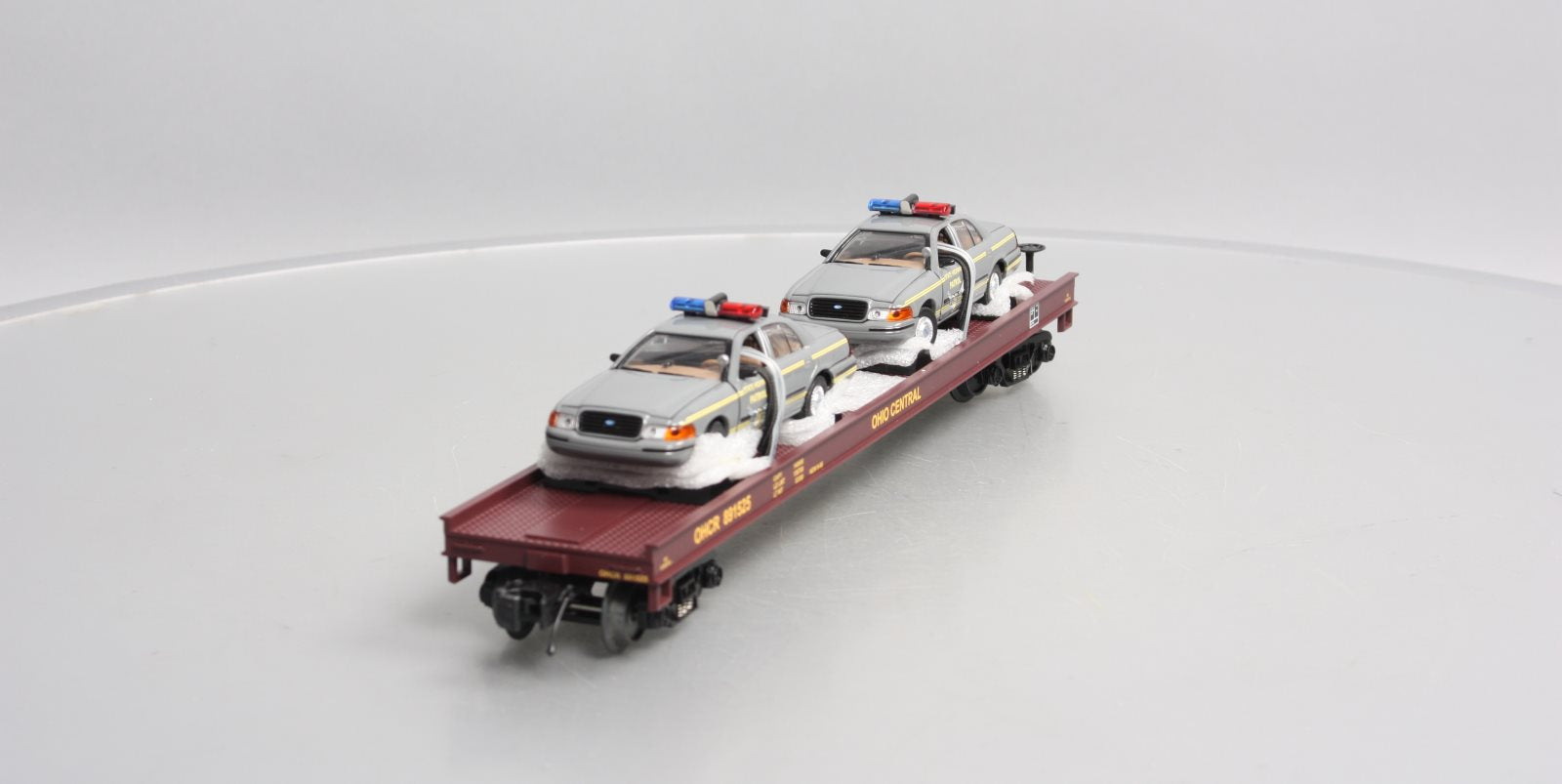 MTH 20-98488 O Ohio Central Flatcar with 2 Ford Police Cars #891525 LN/Box