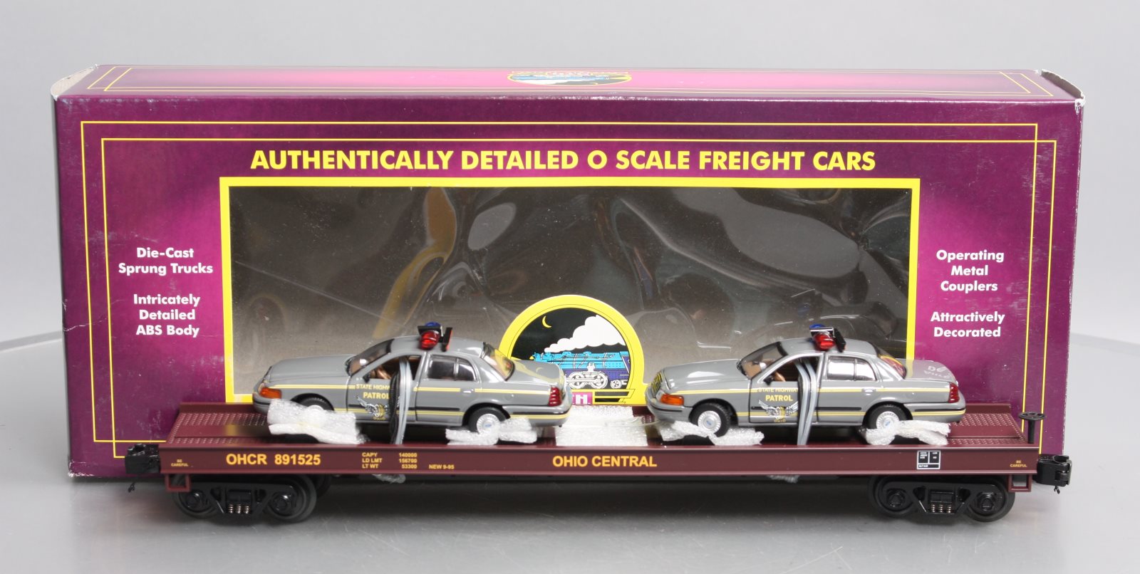 MTH 20-98488 O Ohio Central Flatcar with 2 Ford Police Cars #891525 LN/Box