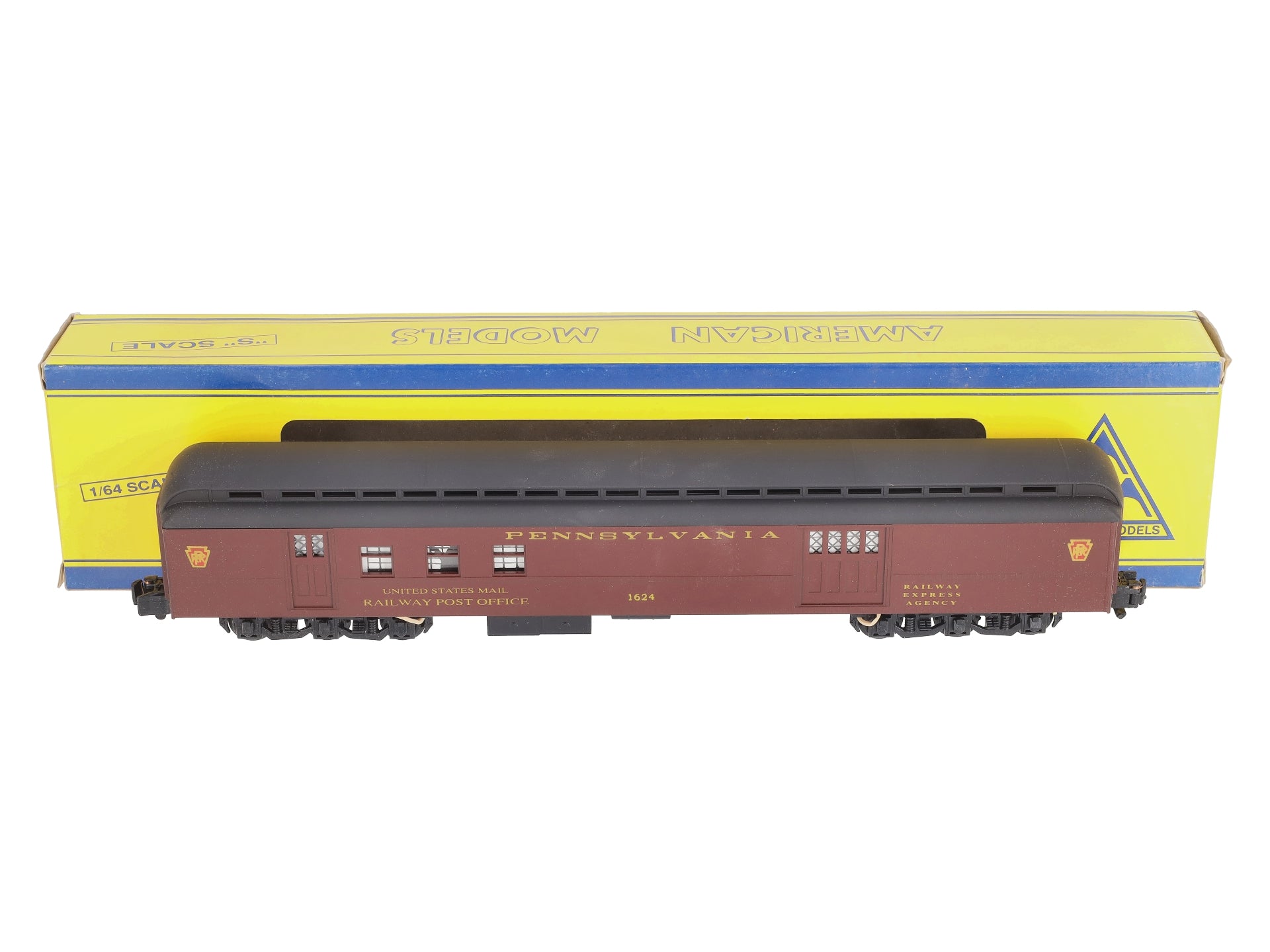 American Models S Scale Hi-Rail PRR 70' Heavyweight RPO Car #1624 LN/Box