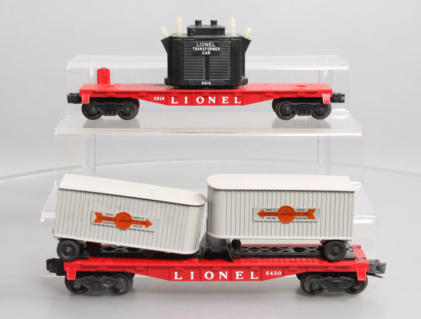 Lionel Vintage O Gauge 6430 Flatcar w/ Vans & 6818 Flatcar w/Transformer VG