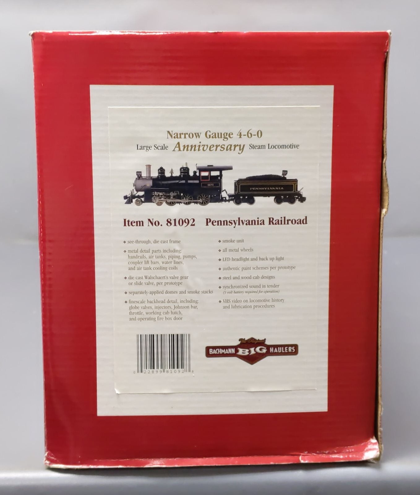 Bachmann 81092 G Scale PRR 4-6-0 Steam Locomotive & Tender #9670 LN/Box