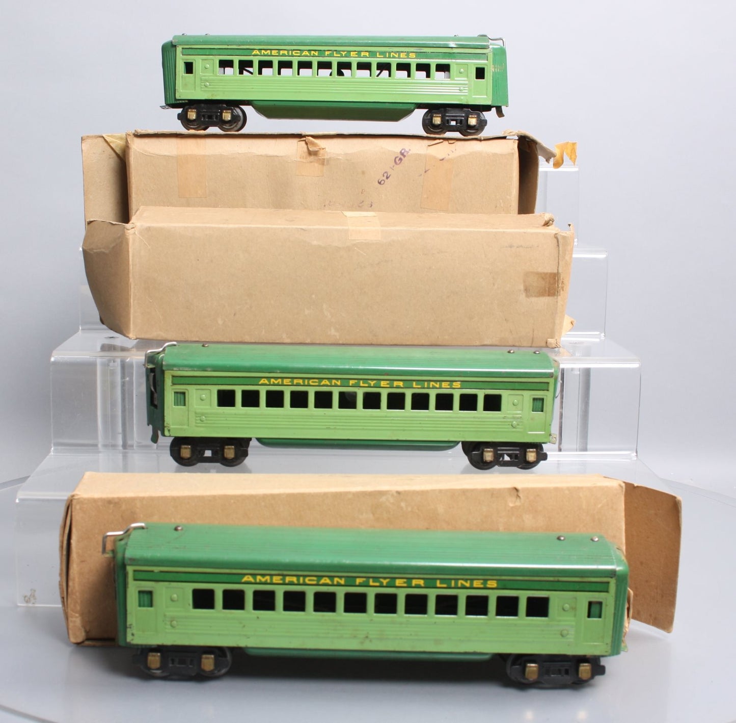 American Flyer 1621 Vintage O Green Passenger Cars w/Original Boxes [3] VG/Box
