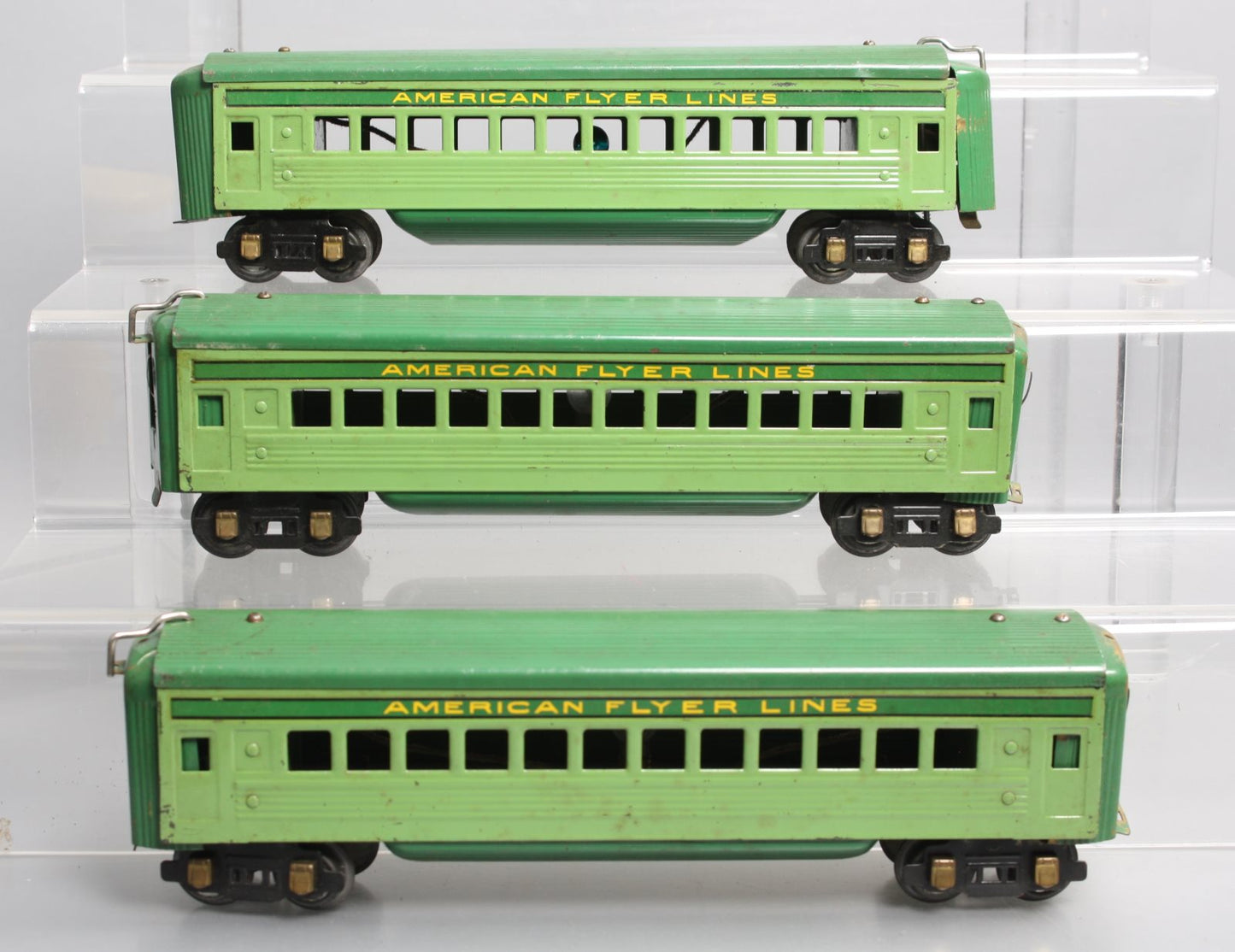 American Flyer 1621 Vintage O Green Passenger Cars w/Original Boxes [3] VG/Box