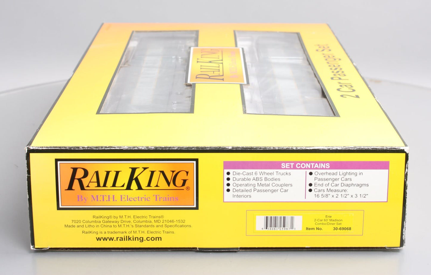 MTH 30-69068 O Erie RailKing 60’ Madison Combo/Diner Car Set (Set of 2)