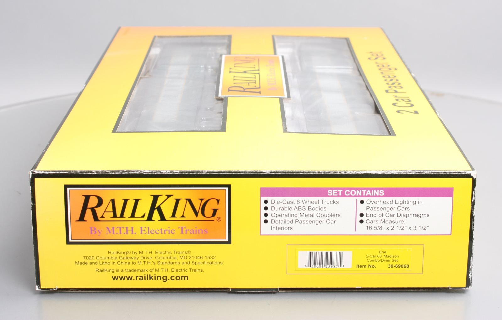 MTH 30-69068 O Erie RailKing 60’ Madison Combo/Diner Car Set (Set of 2)