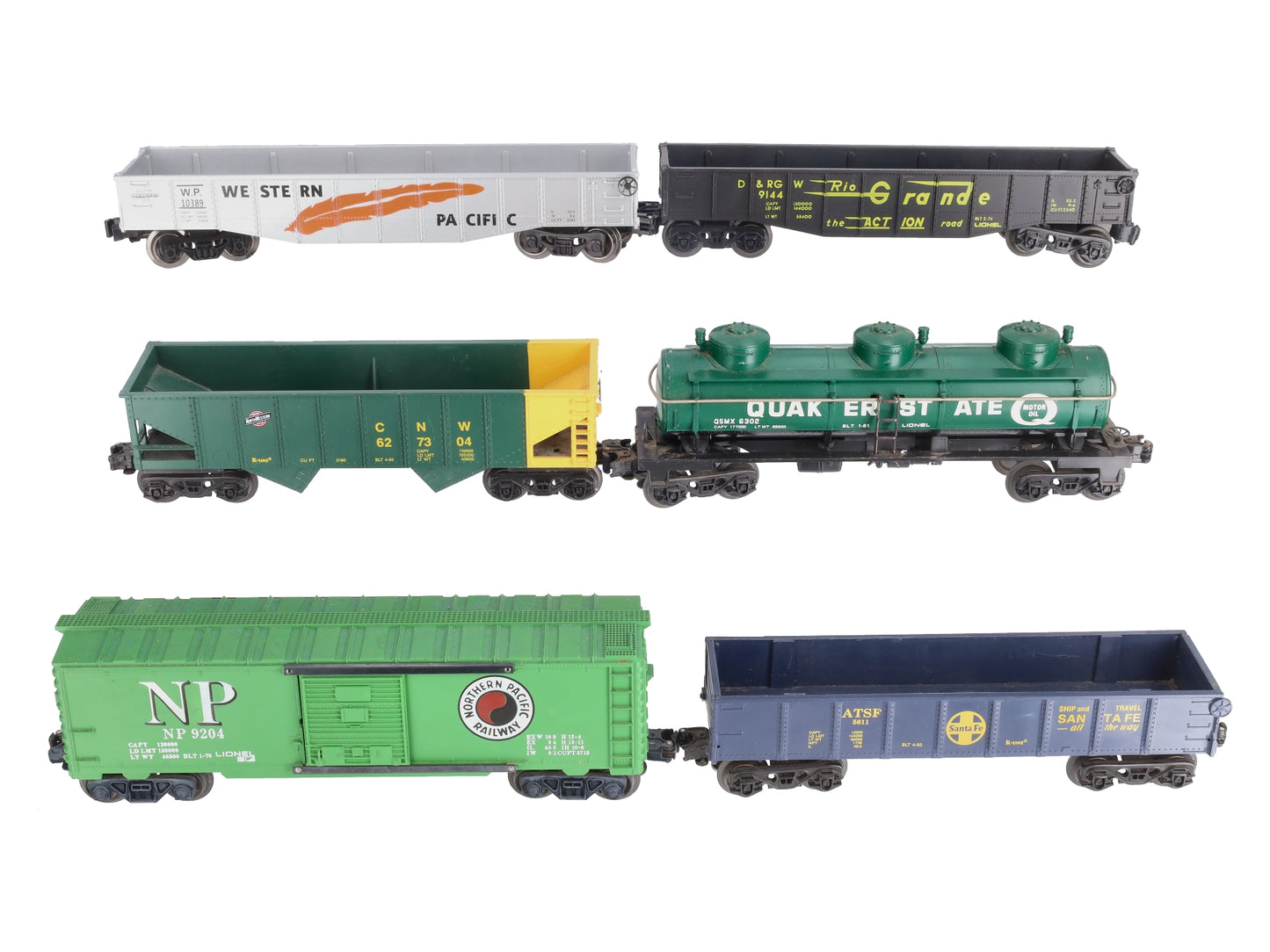 Lionel & Other O Assorted Freight Cars: 6-9144, 6-6302, 6-9204, 5611, K6237A [6] VG