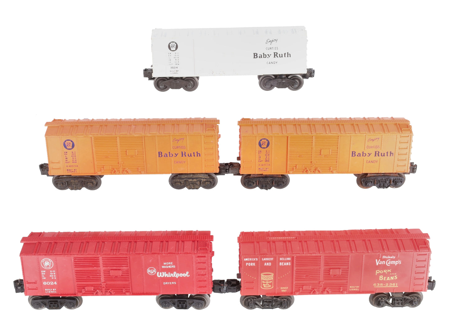 Lionel Vintage O Assorted Freight Cars: X6014, 6024, X6034, 638-2361 [5] VG