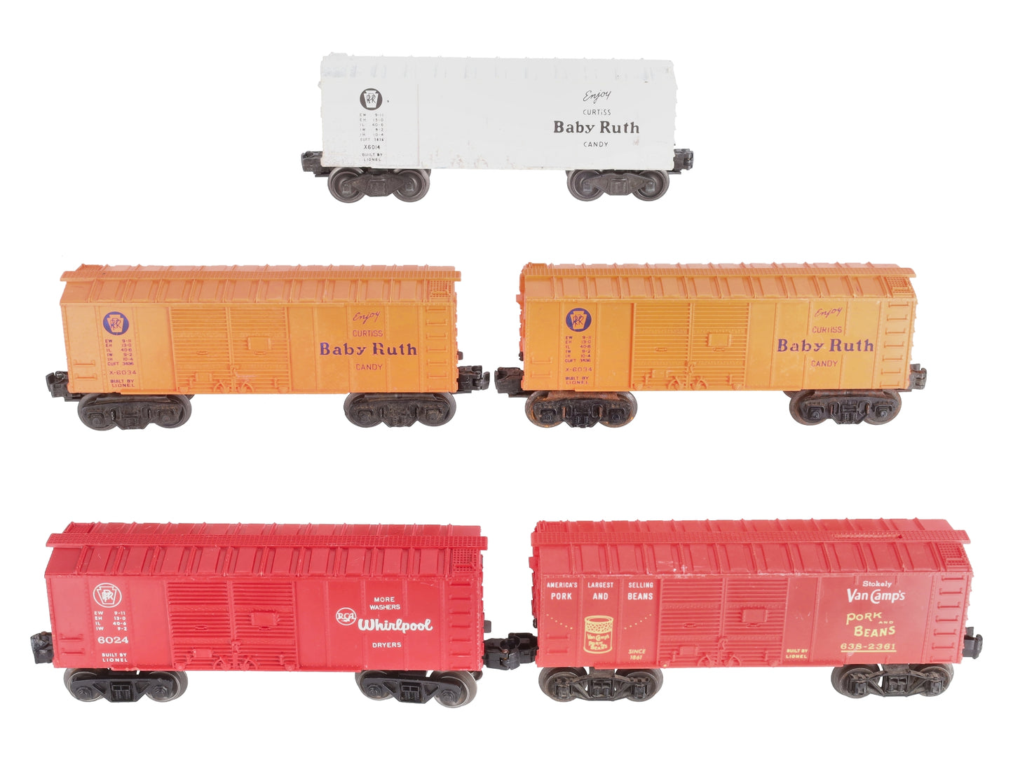 Lionel Vintage O Assorted Freight Cars: X6014, 6024, X6034, 638-2361 [5] VG