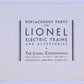 Lionel 1931-524 Electric Trains and Accessories Replacement Parts Booklet