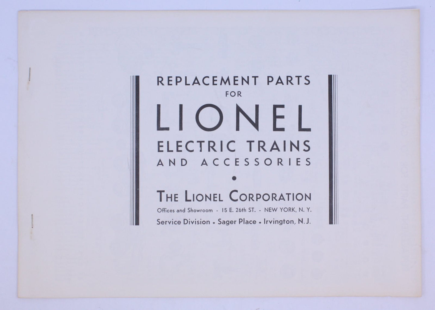 Lionel 1931-524 Electric Trains and Accessories Replacement Parts Booklet