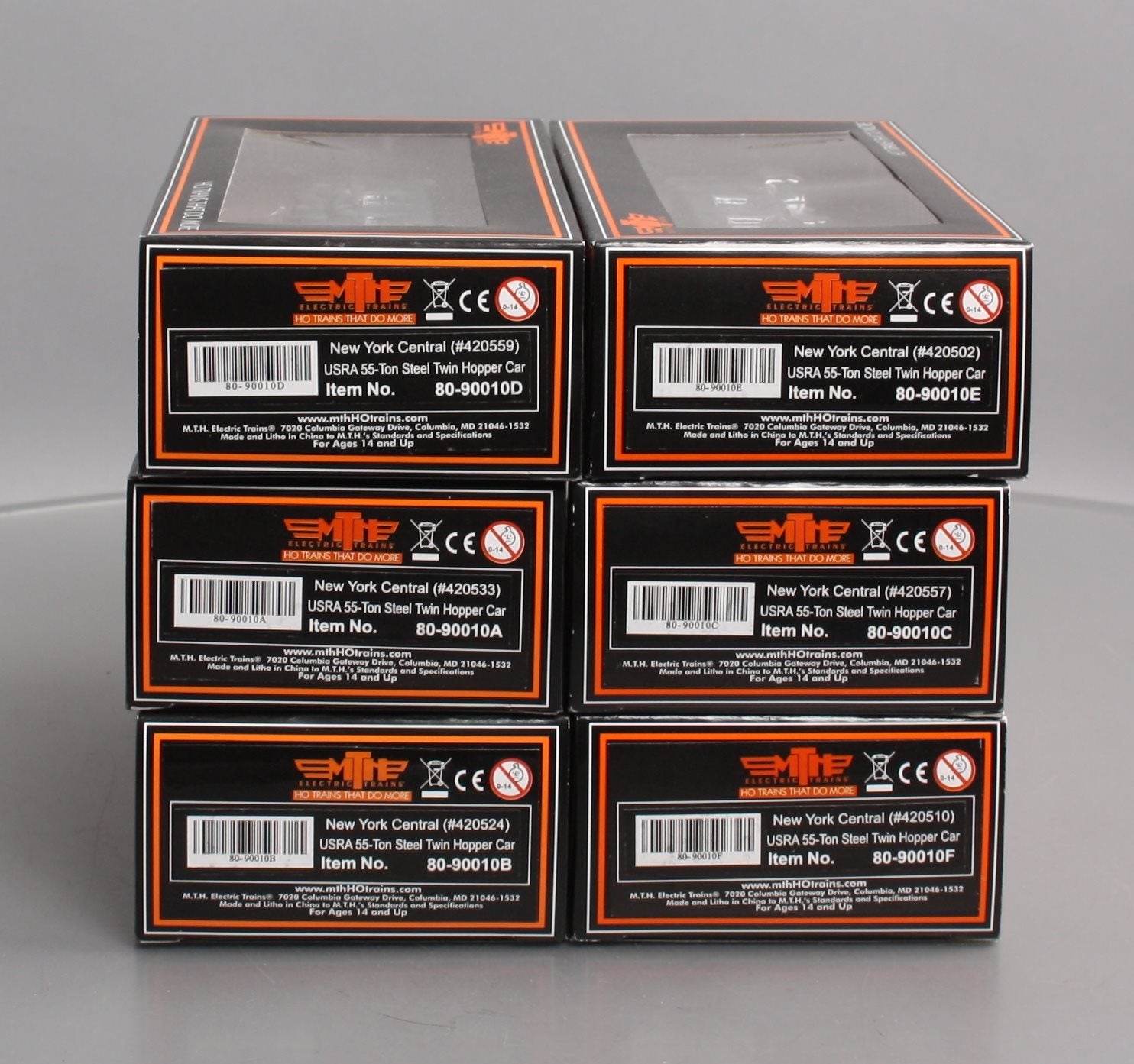 MTH 80-90010 HO New York Central USRA 55-T Steel Twin Hopper Car Set (Set of 6)