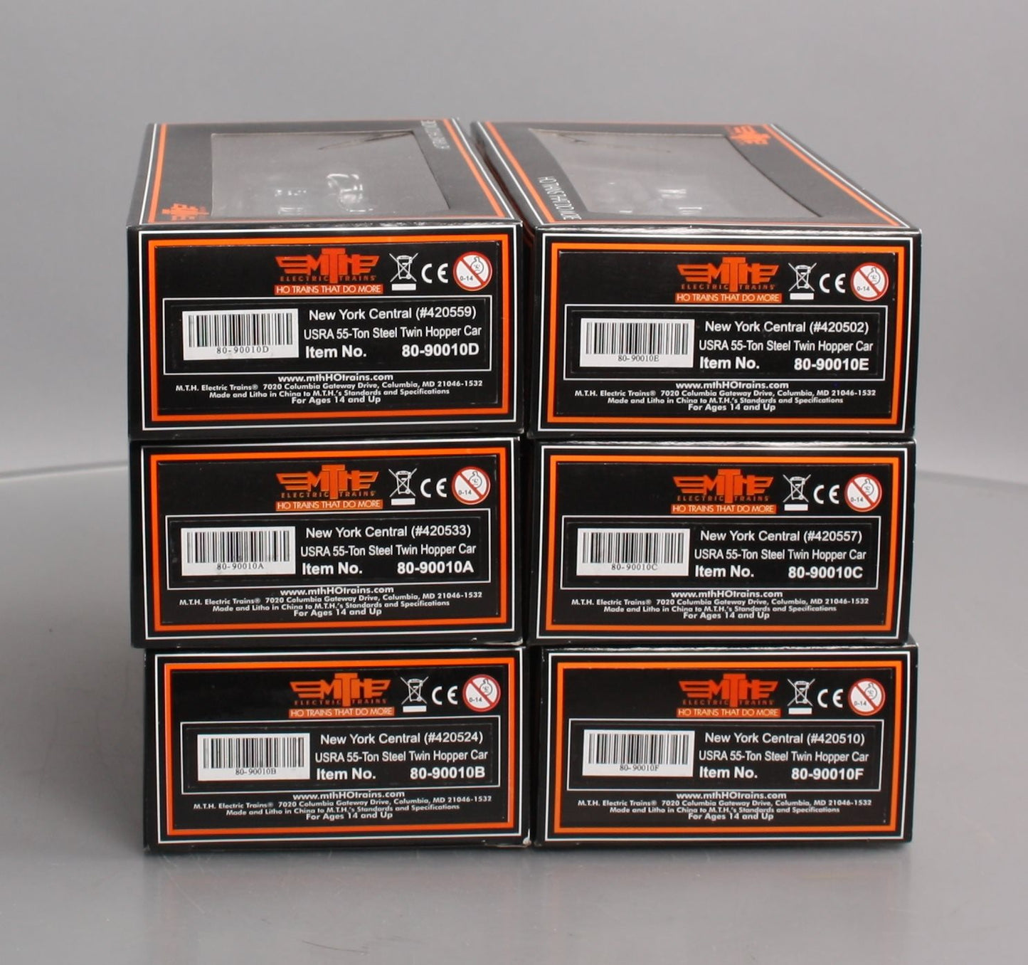 MTH 80-90010 HO New York Central USRA 55-T Steel Twin Hopper Car Set (Set of 6)