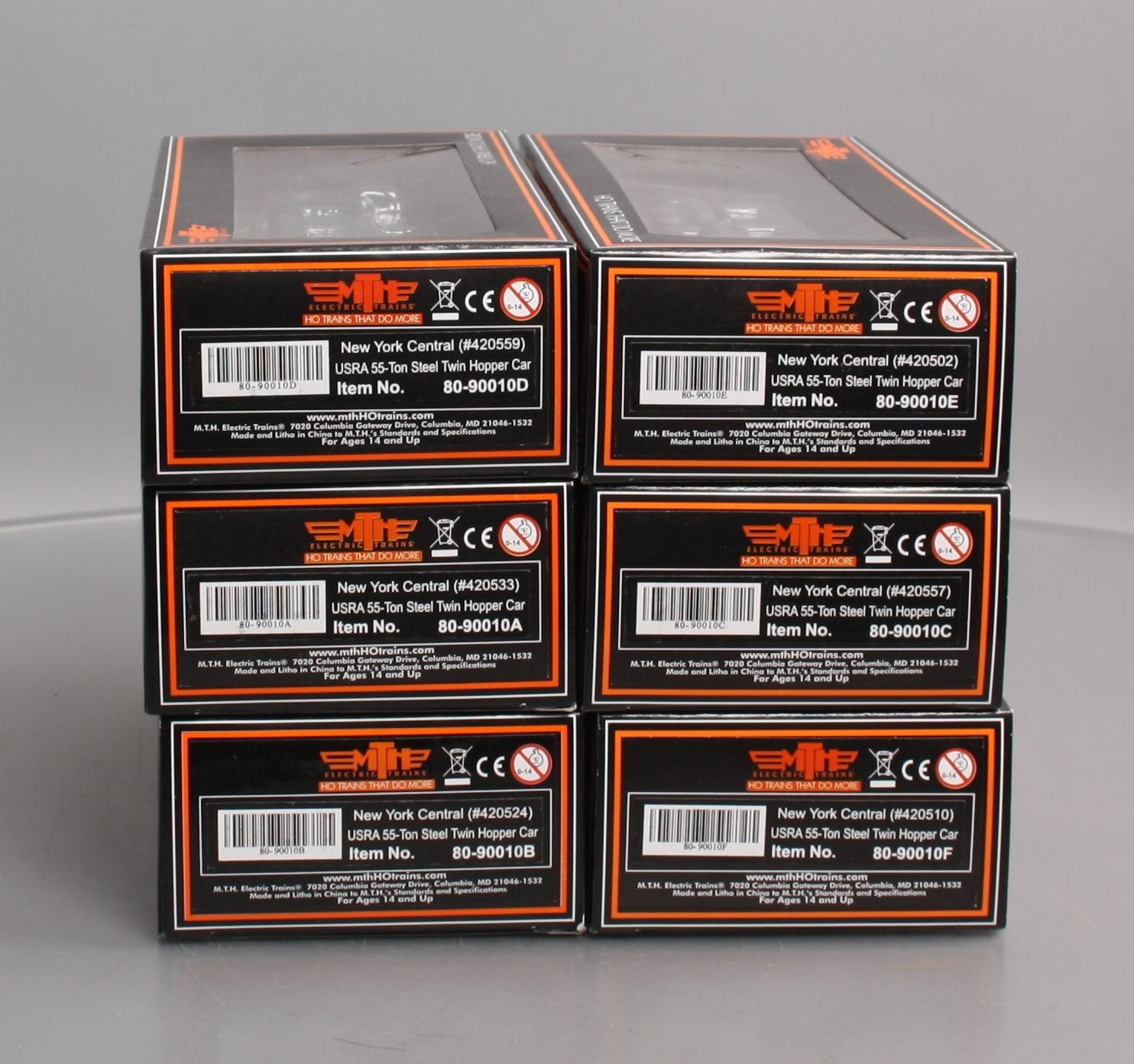 MTH 80-90010 HO New York Central USRA 55-T Steel Twin Hopper Car Set (Set of 6)