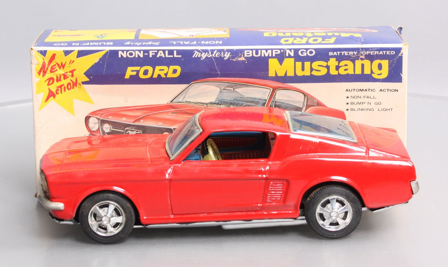 Taiyo Vintage Tinplate 1965 Ford Mustang Fastback Bump-n-Go Toy VG/Box