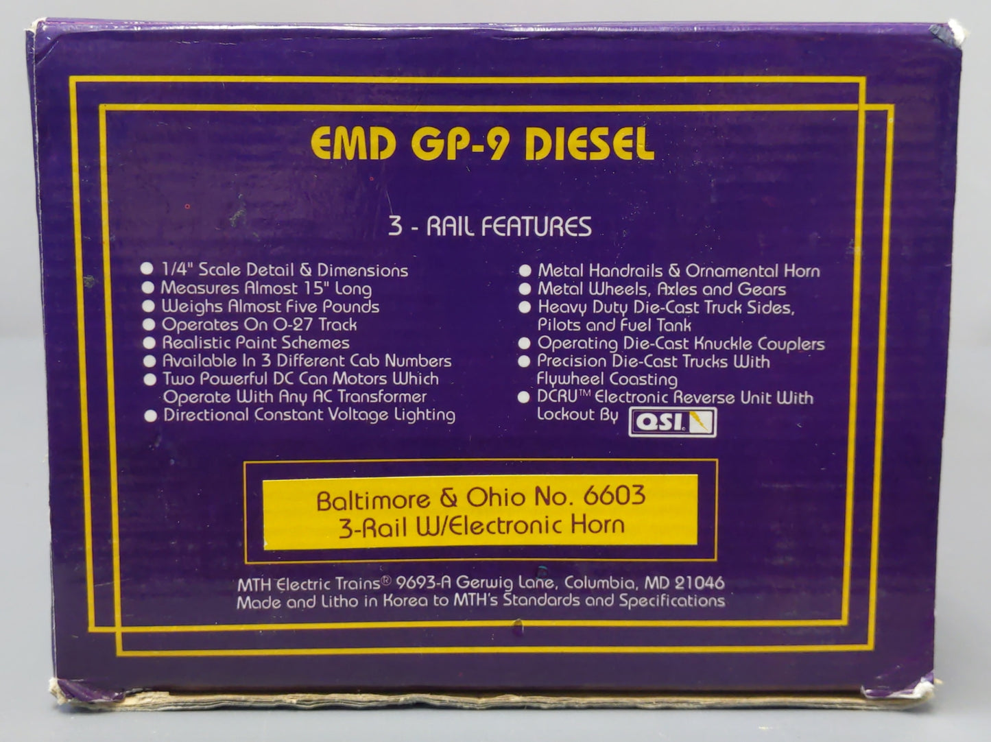 MTH 20-2699-0 O Baltimore & Ohio GP-9 Diesel Engine #6603 with Electronic Horn EX/Box
