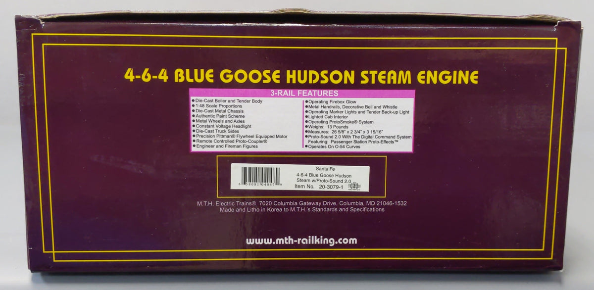 MTH 20-3079-1 O Santa Fe Blue Goose 4-6-4 Steam Locomotive & Tender w/PS2 #3460 LN/Box