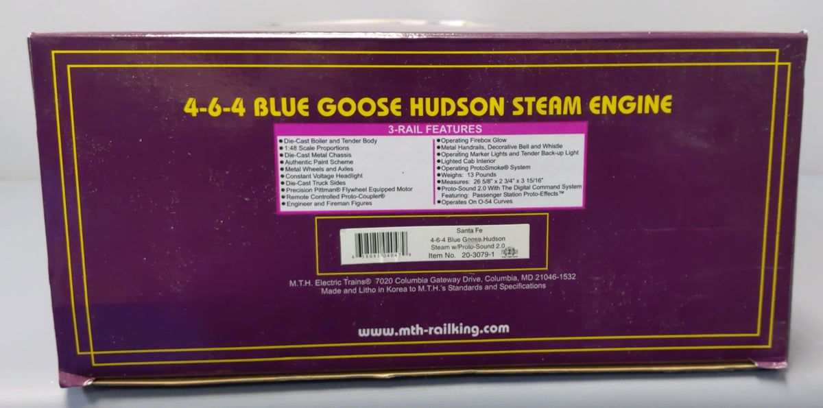 MTH 20-3079-1 O Santa Fe Blue Goose 4-6-4 Steam Locomotive & Tender w/PS2 #3460 LN/Box