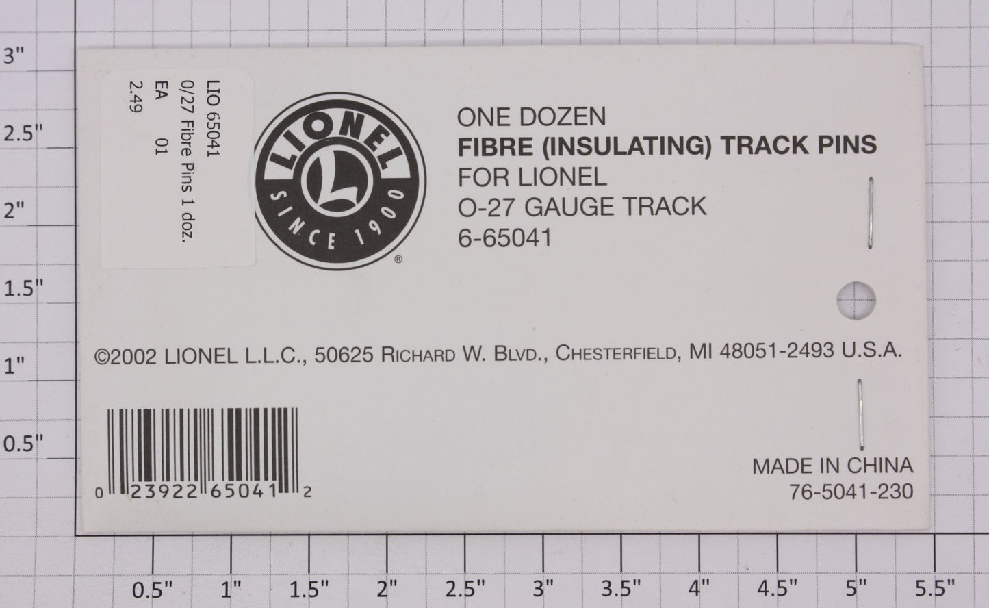 Lionel 6-65041 O27 Gauge Fiber Insulating Track Pins (Envelope of 12)