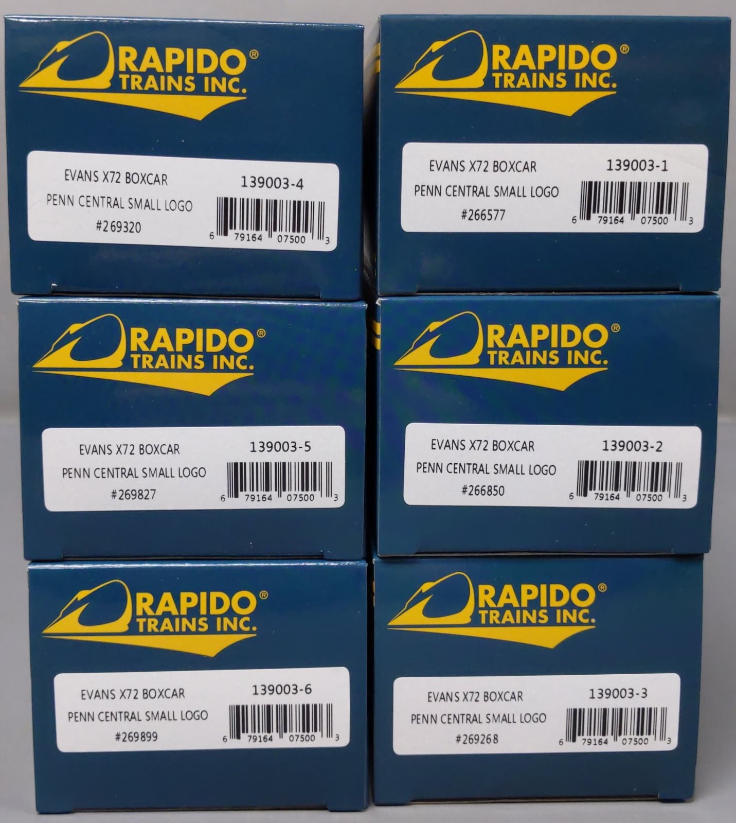 Rapido Trains 139003 HO Penn Central Small Logo Evans X72 Boxcar #2 (Pack of 6)