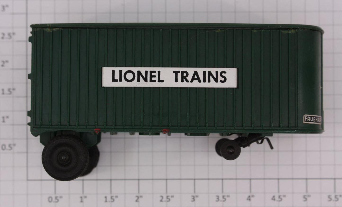 Lionel 3460-1 O Gauge Green "Lionel Trains" Trailer Van with "Fruehauf" Decals